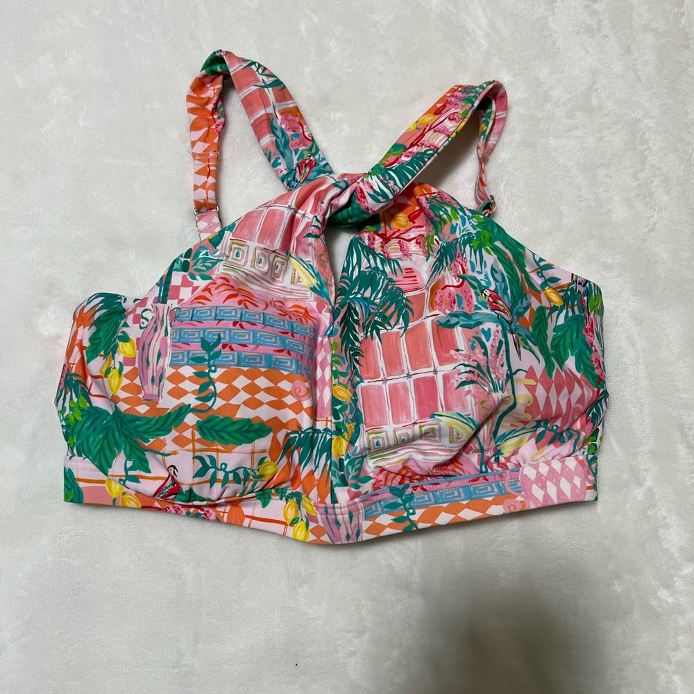Birdsong Colorful Tropical Print Bikini Top